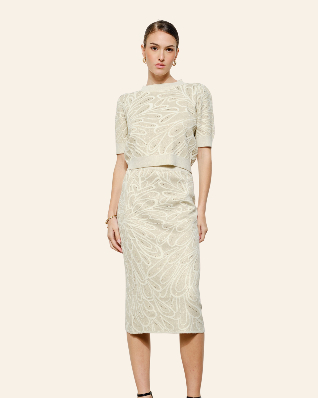 Vanilla Sparkle Set - Knit Top & Midi Skirt